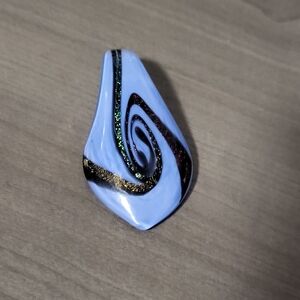 Vintage Murano  Swirl Blue Glitter Glass Necklace Pendant